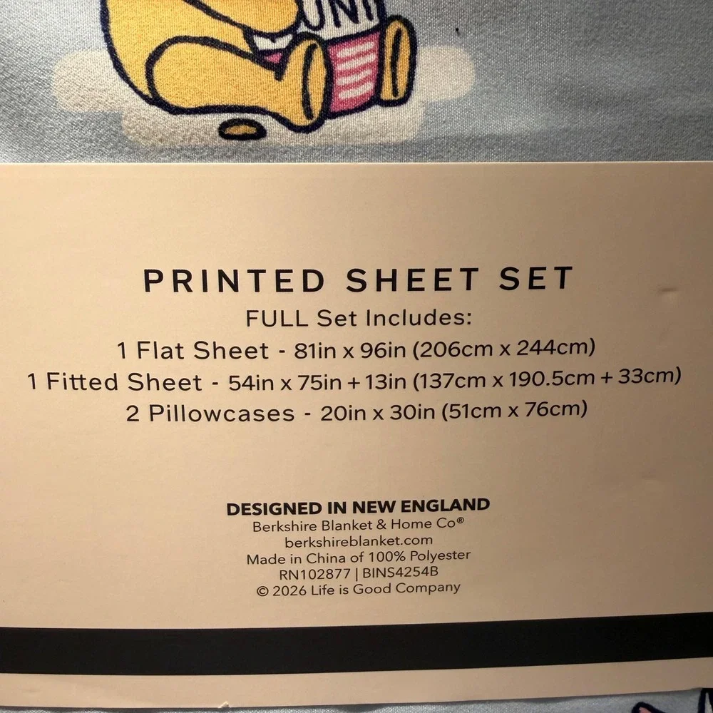 Life Is Good Winnie The Pooh Full Size 4 Pc Printed Bed Sheet Set Unisex Blue